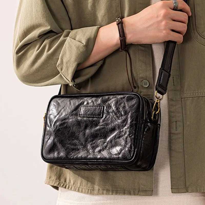 Cross Body AETOO men's genuine leather crossbody bag single-shoulder bag trendy and versatile vegetable-tanned cowhide backpack H261016