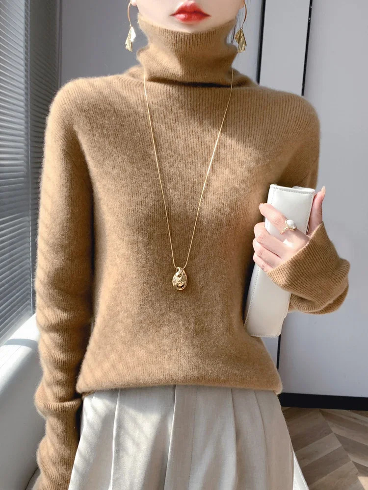 Women Sweater Turtleneck Slim Fit Solid Pullovers Thick Warm Autumn Winter Jumpers High Strecth Korean Fashion Bottoming Shirts 261008