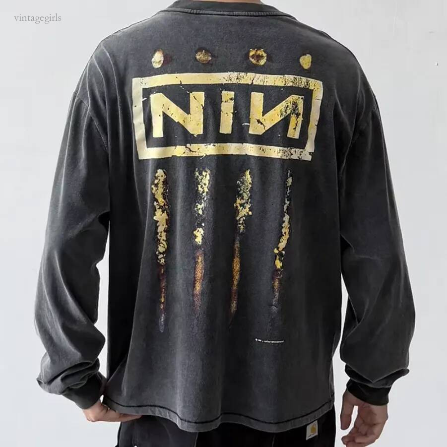 Men Women Streetwear Tshirts Designer Classic Graphic Print Long Sleeve Tshirt Top Cotton Vintage Washed Black Oversized T Shirt Size S-Xl