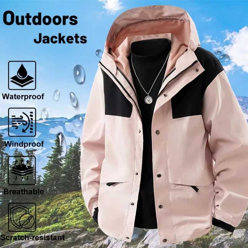 Outdoor Jackets Hoodies Unisex Waterproof Hiking s Lightweight Block Color Raincoat Women Men Hooded Patchwork Windbreaker Outdoor Cam CoatsT261016
