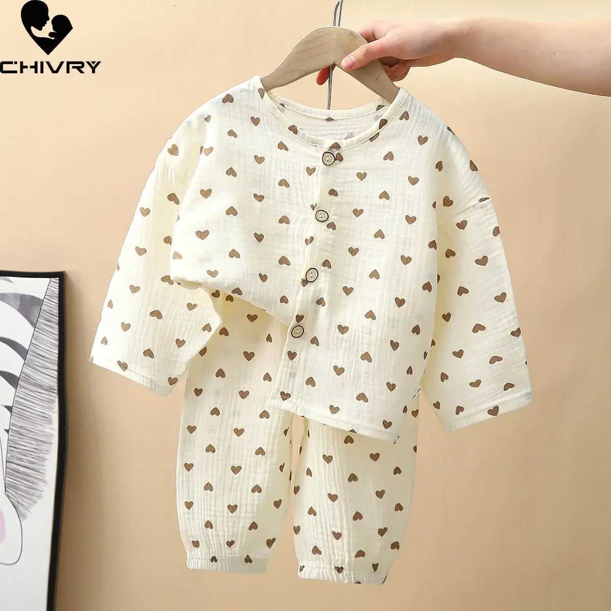Pajamas Kids Summer Thin Pajamas Sets New 2023 Boys Girls Cartoon Three-quarter Sle Cotton Yarn Shirts with Pants Baby LoungewearW261019