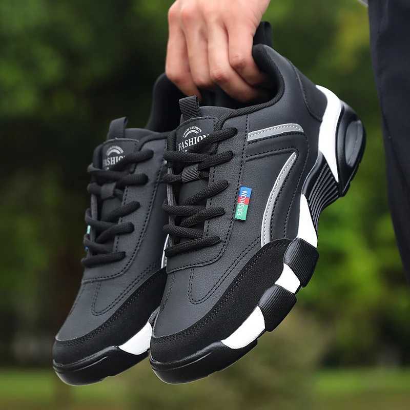 Casual Shoes 2026 New Men's Cushion Casual Sneakers Black White Leather Sport Shoes Non Slip Breathable Outdoor Running Walking Footwear H26101