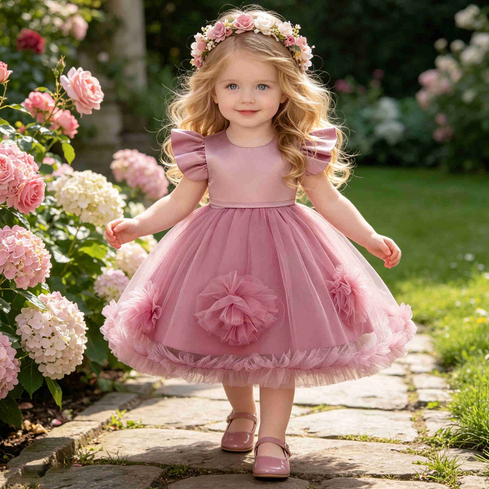 Flower Toddler Party Baby Girl Dress Elegant Tulle 1st Birthday Wedding Baptism Prom Dresses Girls Bridesmaids Evening Costumes S261016VJAX