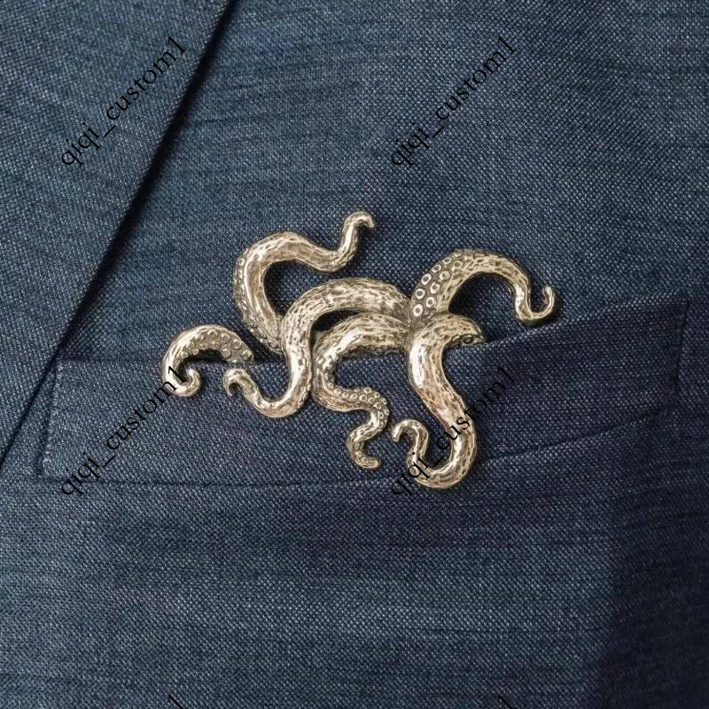 Metal pocket square vintage octopus crocodile mens suit punk style brooch heavy duty accessory pin 26031765