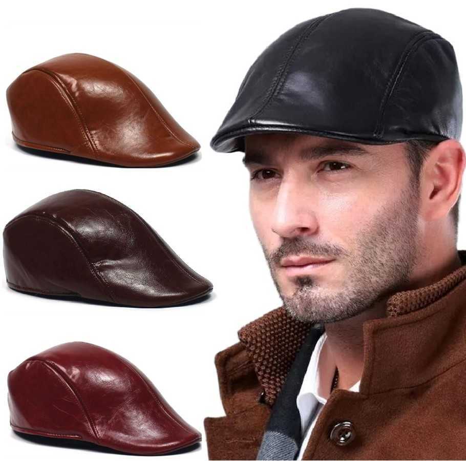 Winter Fall PU Men's Beret Hat Fashionable Casual Style Headwear for Men Bright Leather-like Warm Forward Hats Visors for Women S2610167DYJ
