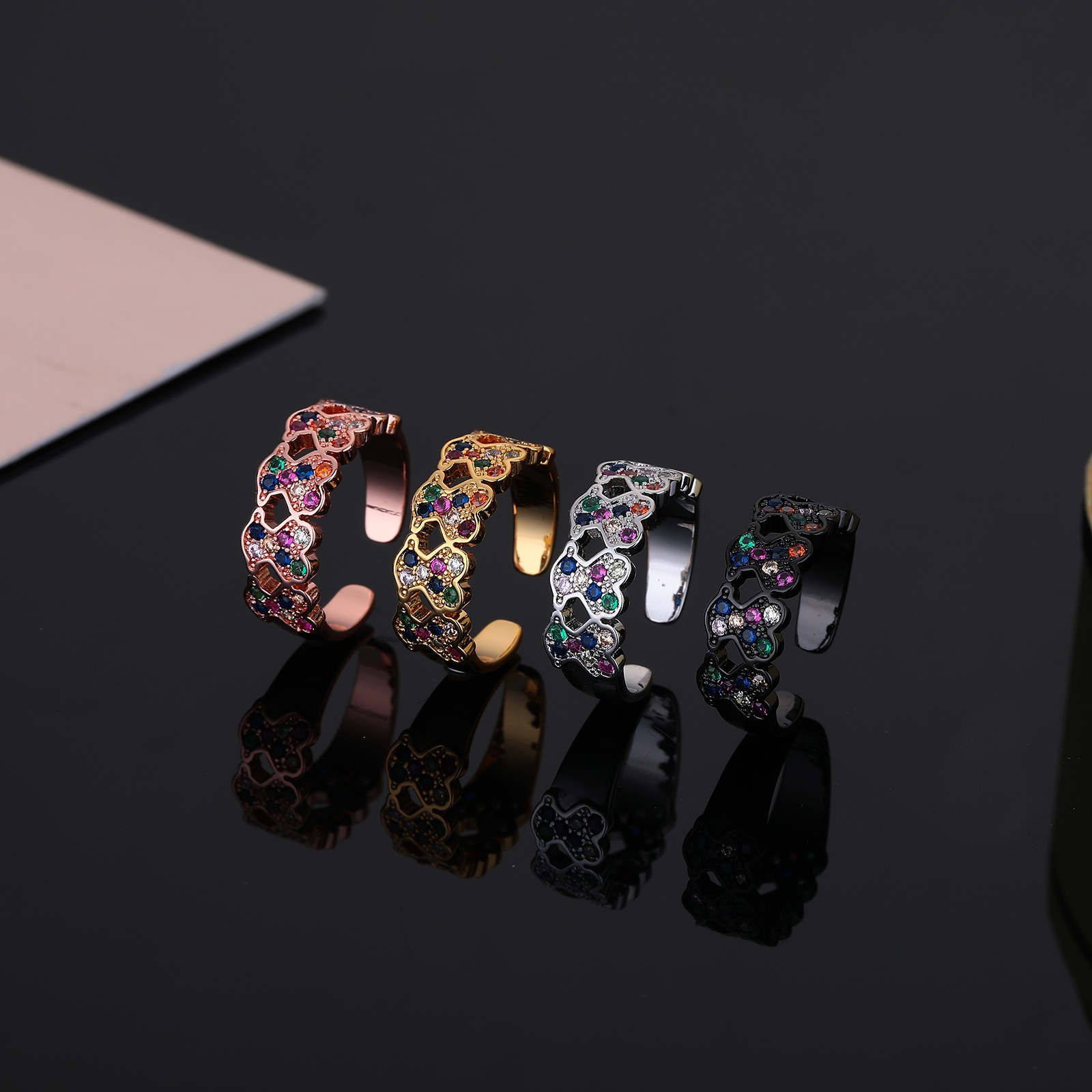 Fashion Women Men Bear Open Rings Simple Stainless Steel Copper Silver Gold Rose Zircon Cartoon Glass Star Moon Span Animal Jewelry