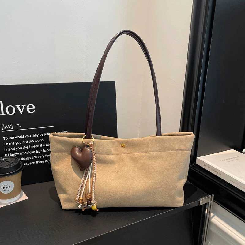 Totes Korean Retro Suede Shoulder Bag Women Polka Dot Solid Color Magnetic Closure Versatile Work Handbag Built In Zipper Storage Bag X261016