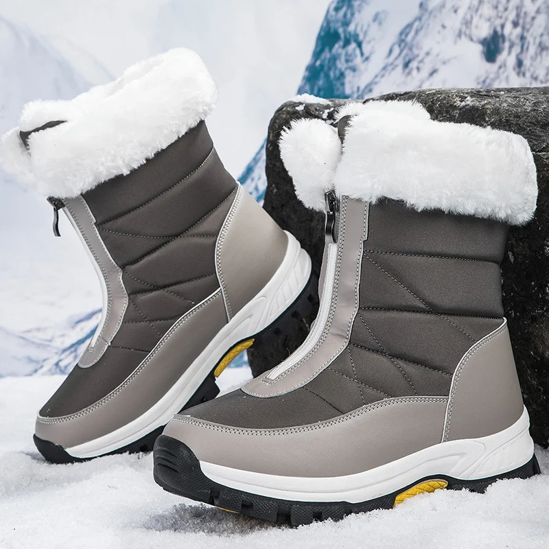 Winter Women's Boots Thick Soled Shoes Warm High Cut Snow Boots Outdoor White Plush Comfortable Waterproof Fur Walking Shoes 261016