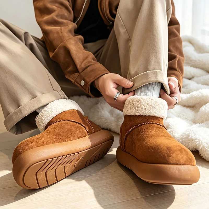 Men's Snow Boots for Autumn and Winter with Added Fleece Thickened Insulation Warm Cotton Shoes Unisex Outdoor Fur Short ThickSoled HeightIncre