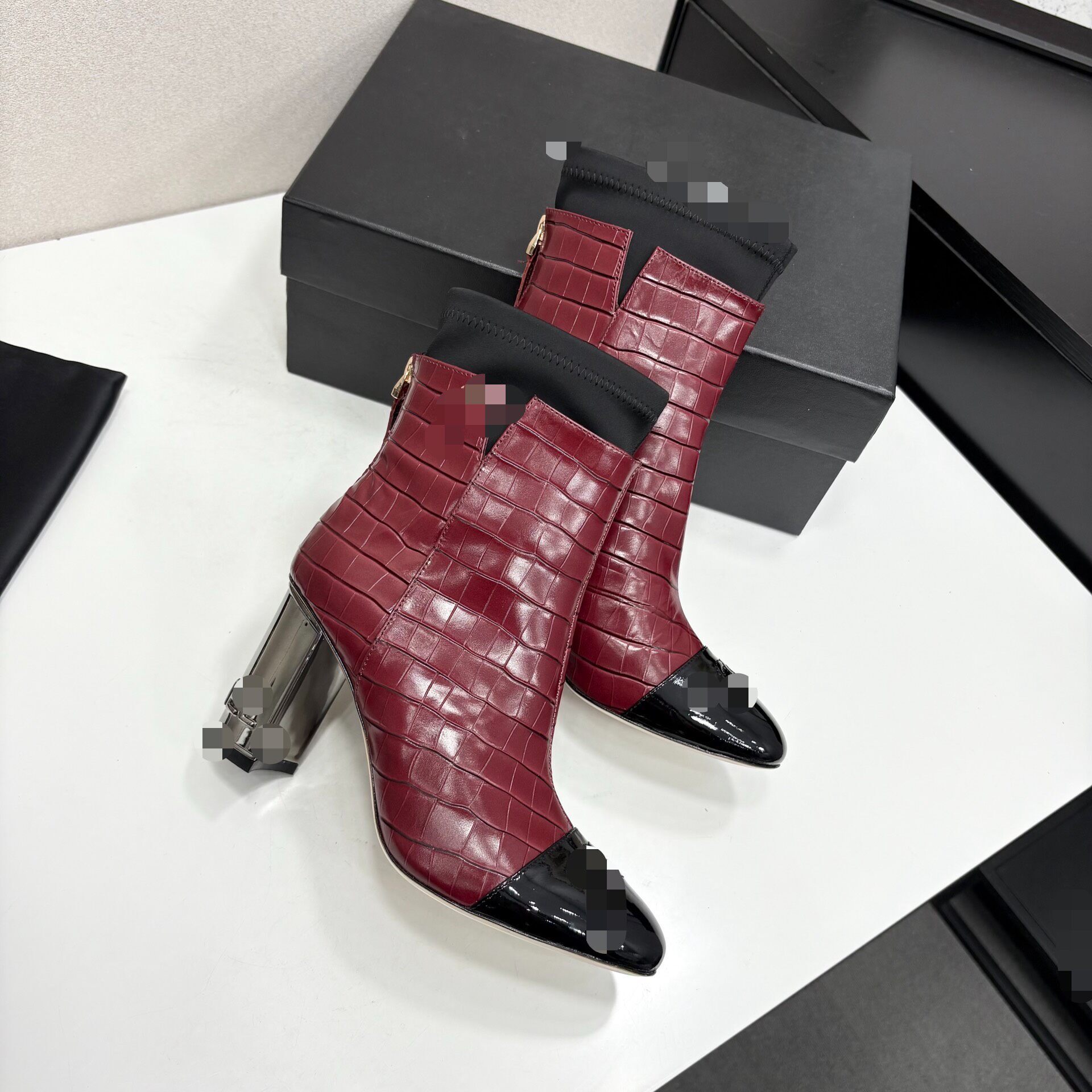 boot woman designer block heel croc patent leather round toe luxury comfortable white party office city vintage retro fashion modern casual sport st