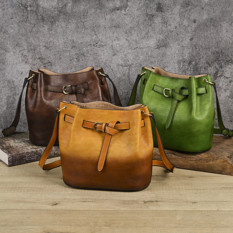 Top Grade Cowhide Solid Color Women's Handbag Handmade Chinese Vegetable Tanned Leather Multi-purpose Large Capacity Women's Shoulder Bag