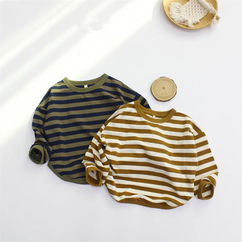 deer jonmi 2025 Spring Children Striped T-shirts Long Sleeve Pullovers Tops Korean Style Baby Boys Casual Tees261016
