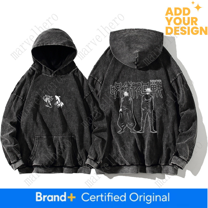 Anime Jujutsu Kaisen Gojo Satoru Geto Suguru Print Hooded Men Women Hoodies Retro Washed Sweatshirt Harajuku Streetwear