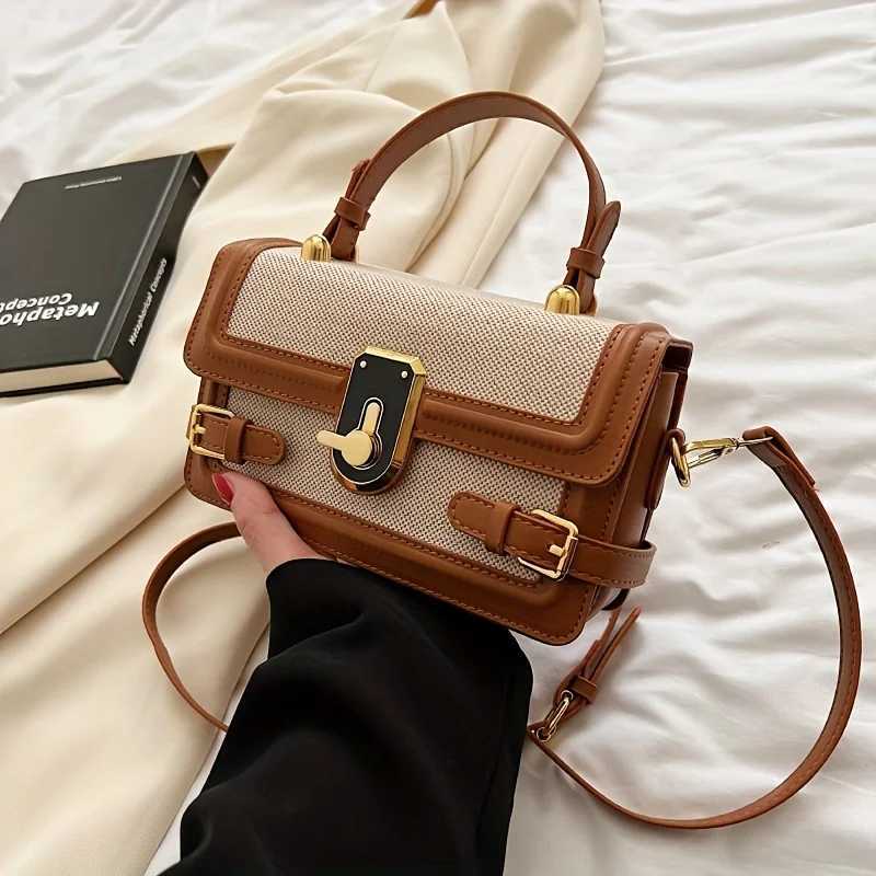 Vintage Flap Leather Crossbody Bags for Woman Contrast Color PU Tote Bag Retro Handbags Shoulder Bag Fashionable Handbag Purse Q261016
