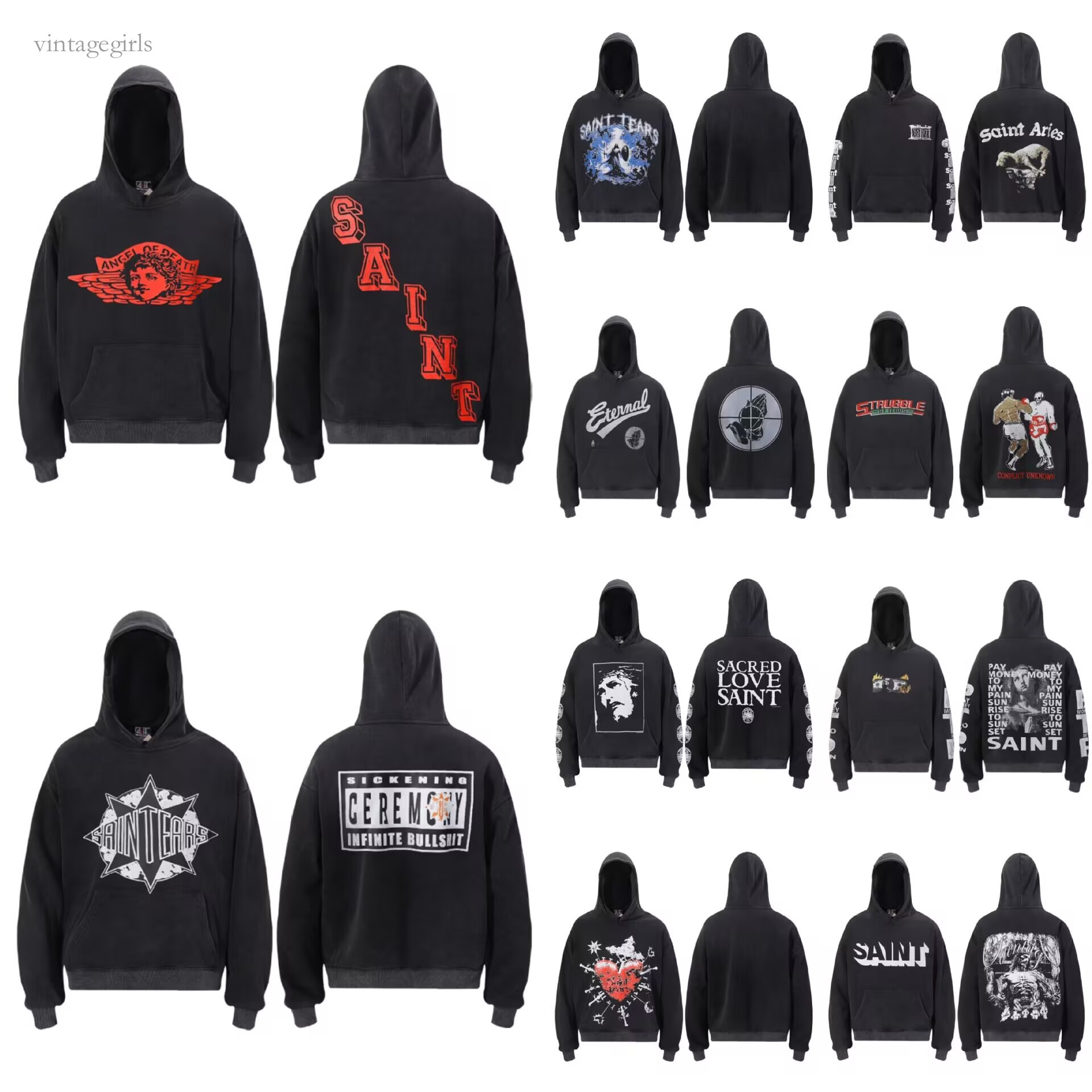 Vintage Streetwear Cotton Tops Hoodies Autumn Winter High Quality Oversize Hiphop Hoodie Men Women Designer Pullover Mens Hoodie Size S-Xl