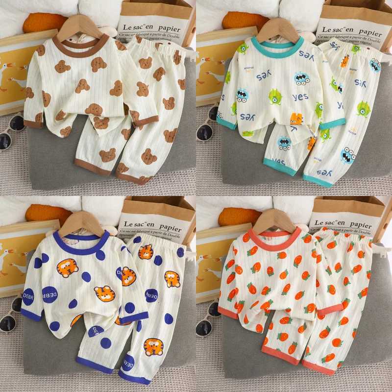 Pajamas Cute Bear Print Baby Clothing Set Children Long Sle+ Pants Two Pieces Suit Kids Cotton Plover Top Tee Girl Boy CasualW261019