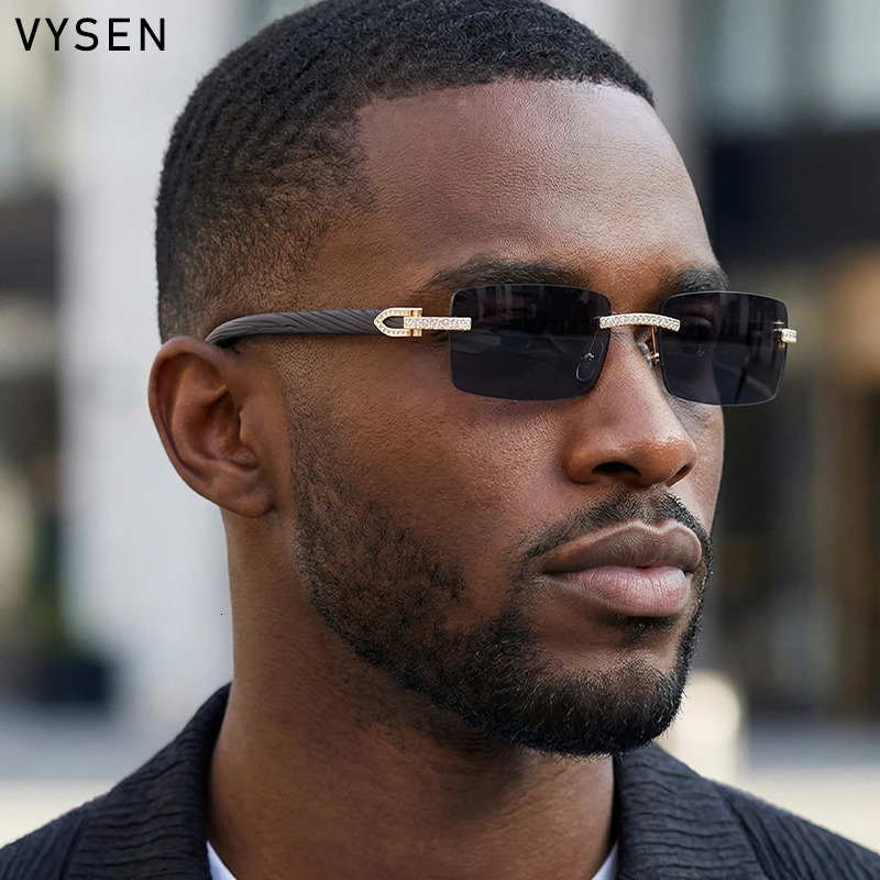 Y2K y Diamond Rimless Square Sunglasses Men 2026 y Vintage Punk Rectangle Wood Grain Frameless Eyewear Shades 261016