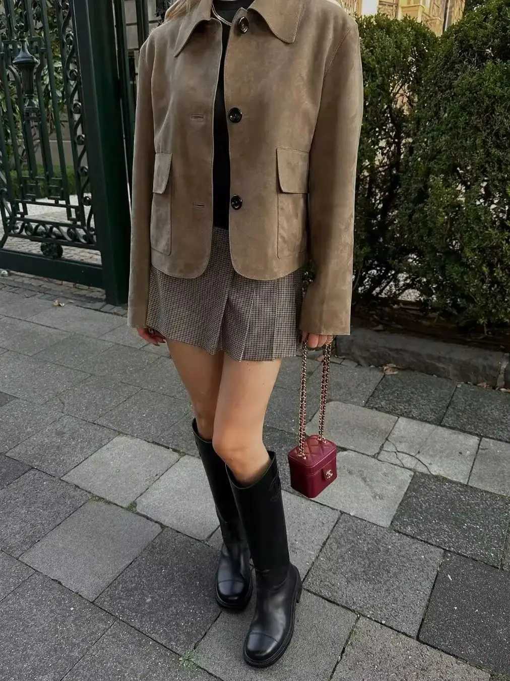 Vintage Autumn Men's Suede Jackets Leather Long Sleeve Cropped Jacket Women Casual Lapel Single Breasted Pocket Streetwear Coat Female Clothes