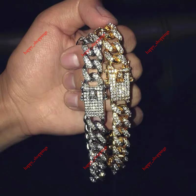 Mens Hip Hop Bracelet Jewelry Iced Out Chain Rose Gold Silver Miami Cuban Link Chains Bracelets