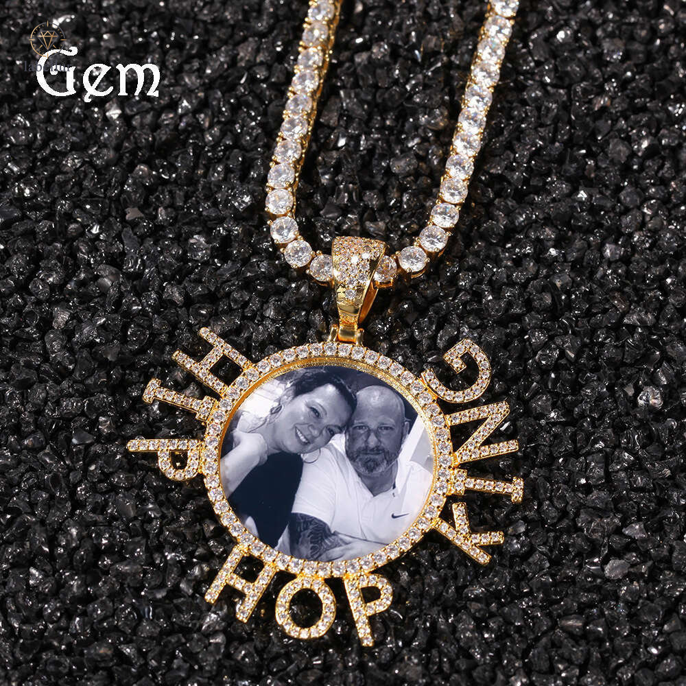 Silver Plated Tungsten Snake Chain Necklace, Lolita Style Moissanite Letter Photo Pendant, 40cm Circle Hip Hop Custom Jewelry for Men