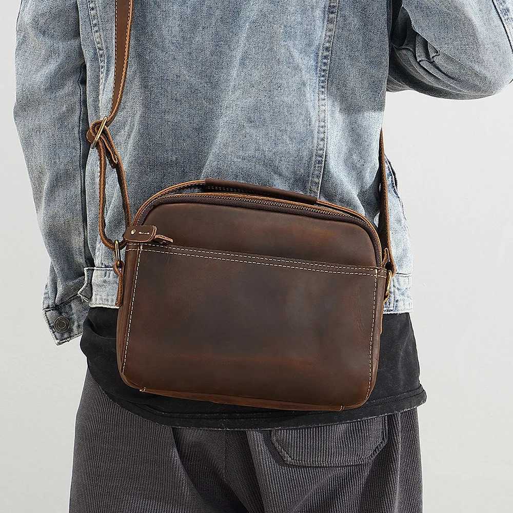 Totes YL-18D-214 Retro Genuine Leather Men's Crazy Horse Cowhide Crossbody Bag Multifunctional Portable Shoulder Bag X261016