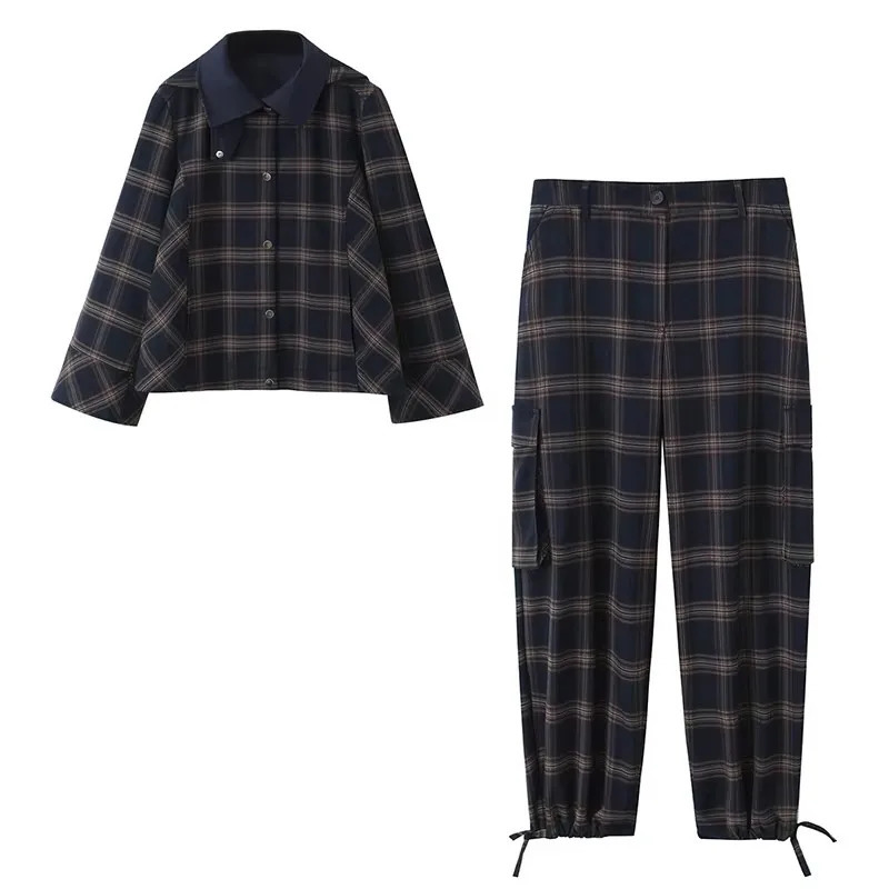 Willshela Women Fashion 2 Piece Set Denim Plaid Single Breasted Jacket Vintage High Waist Trousers Feamle Chic Lady Pants Sets 261016