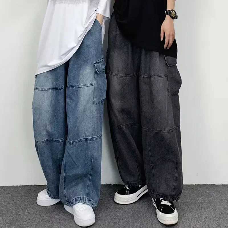 Men's Jeans Men New Street Vintage Jeans Male Wide Leg Big Pocket Overalls Y2K Neutral Loose Straight Leg Casual High Street Hip Hop PantsT2610