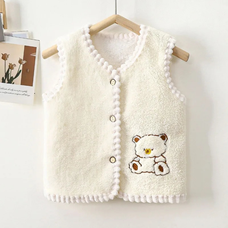Winter Children Plush Vest Autumn Warm Korean Boys Girls Fashion Cute Kids Vests Lamb Wool Embroidered Bear Outdoor Waistcoats261016