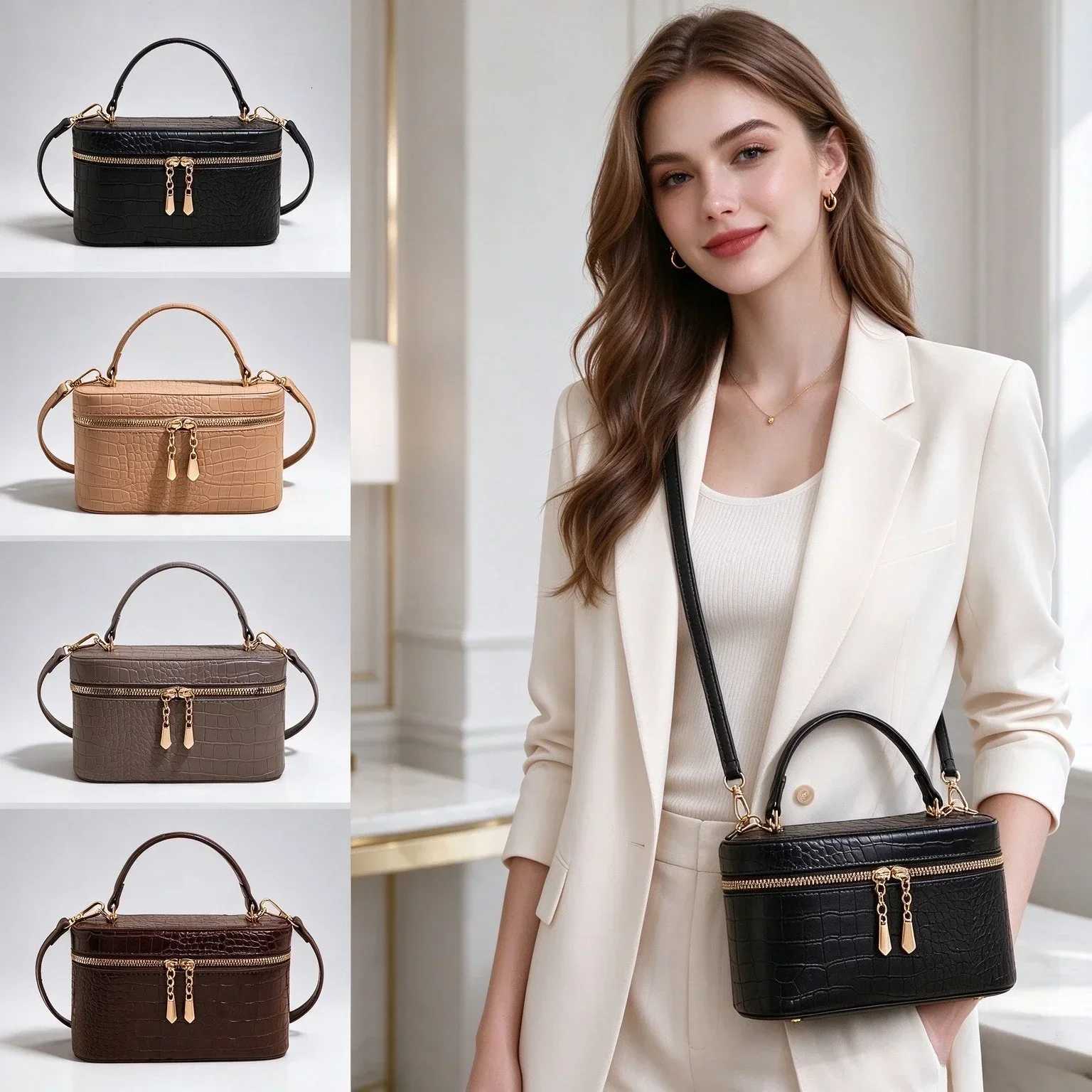 Evening Bags Crocodile Pattern Box Handbag for Women Elegant Faux Leather Mini Crossbody Bag Portable Top Handle Shoulder Purse H261016