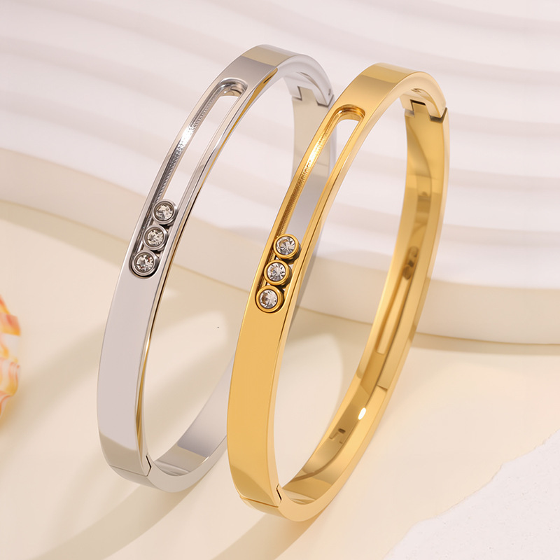 Titanium Steel Unique Design, Sliding Groove And Diamond Inlay, Women's Bracelet With A High-End Feel, Niche Light Luxury Jewelry