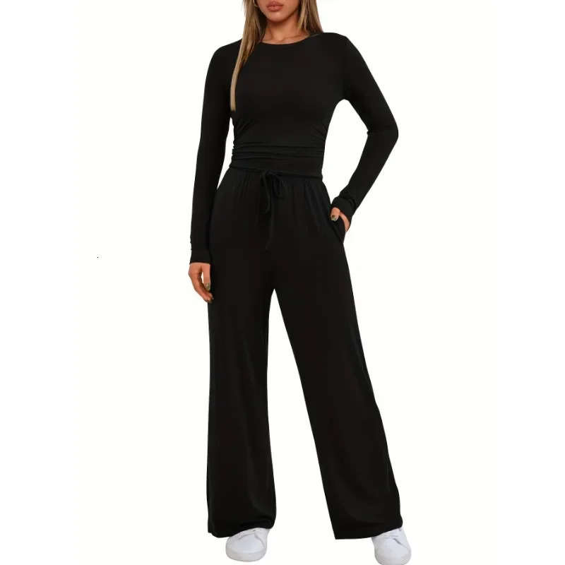 Plus Size 1XL5XL Spring Autumn Womens Casual Loose Pant Women 2pieces Set Long Sleeve Solid Sweatshirt Trousers Suits 261009