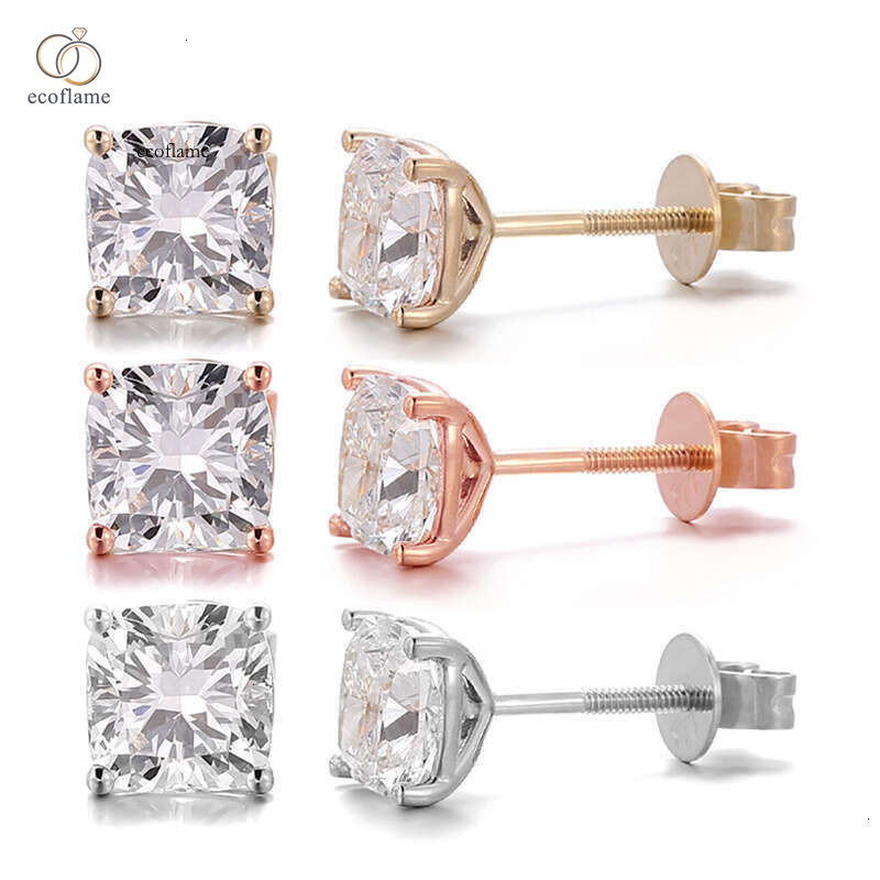 1ct 2ct 4ct CVD Real Solid 10K 14K Rose Gold Earring Set Cushion Cut IGI Lab Earrings