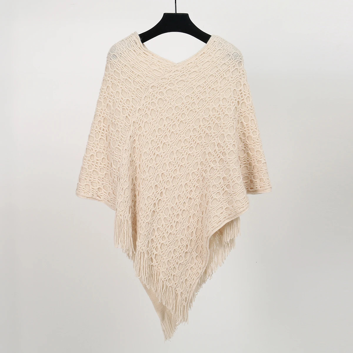 Autumn Fashion Women's Fringed Knitted Shawl Women Hollow out Solid Color Capes Pullover Parcel Top Sweater ner 261015