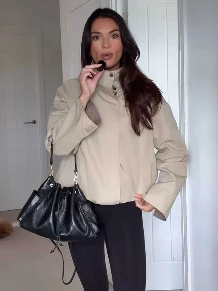 Women's TFMLN New Men's Jackets Autumn Reversible Coat Stand Collar Placket Jacket Loose Fit Daily Wear Drawstring Hem Leisure Streetwear