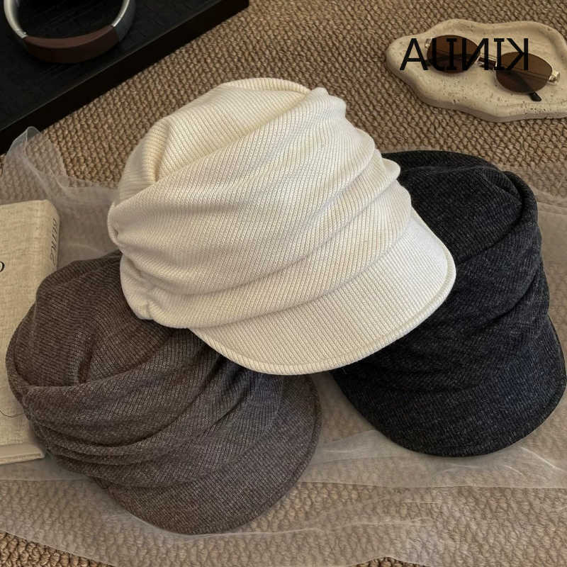 Style Korean Pleated Shiny Beret Hat Women's Lazy Early Autumn Octagonal Hat Small Face Effect Newsboy Cap Fashionable Youth S261016MU95