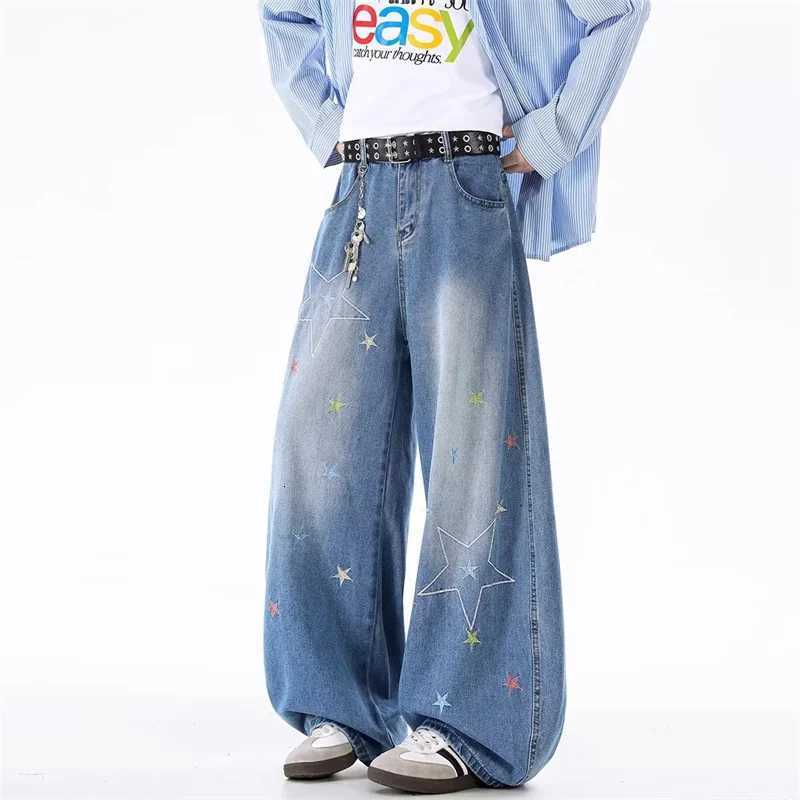 Men's Jeans 2025 Autumn Star Embroidered Straight Flared Jeans For Man Y2K Vintage Streetwear Baggy Denim Pants Hip Hop Punk Fashion jeanT26101