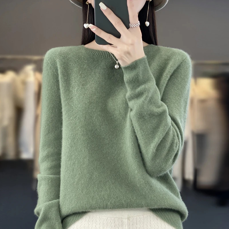 Cashmere Sweater for Women in Autumn and Winter 100% Merino Wool Fashion Oneck Warm Pullover Top 261016