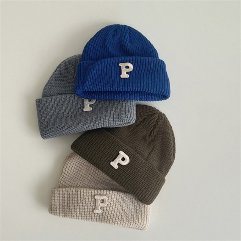 Winter Kids Knit Hat Korean Style Soft SkinFriendly Warm Windproof Children Solid Color Letter Embroidered Cap 261012