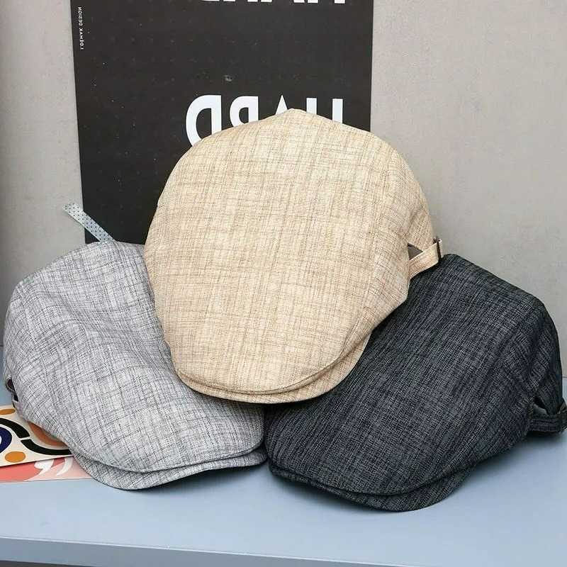 Linen Vintage Beret Caps for Men Women Autumn Fashion Retro Adjustable Hats Unisex Breathable Solid Color Artist Painter Hats S2610168UQ6