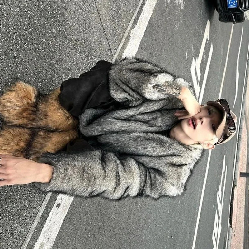 y Fluffy Fur Jacket Warm Winter Men's Faux Coat Thick Trend Long Sleeve Cardigan Streetwear 261012