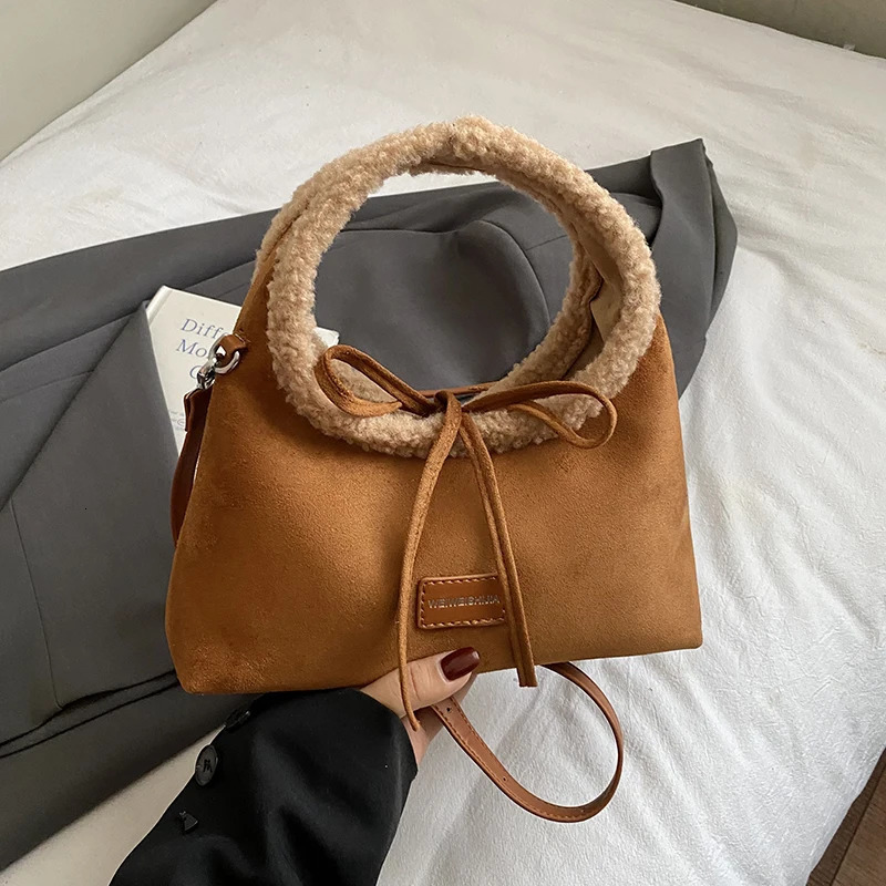 Vintage Brown Suede Soft PU Leather Women Shoulder Bags Large Capacity Crossbody Bag Fashion Bucket Tote Female Handbags Clutch 261016
