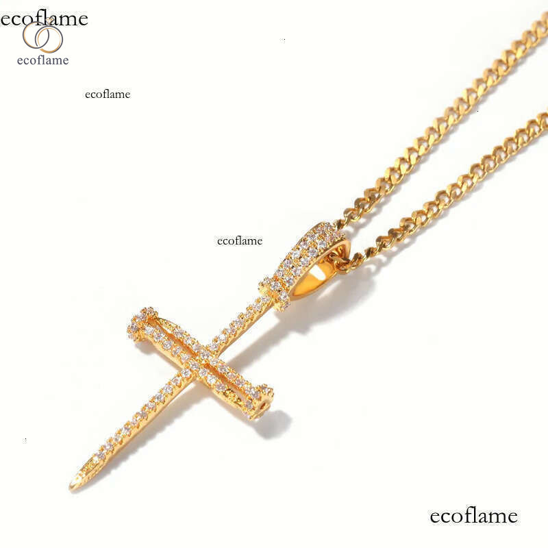 Hip Hop Nail Cross Pendant Necklace TopBling Religious Jewelry Full Cubic Zirconia Real Gold Plated