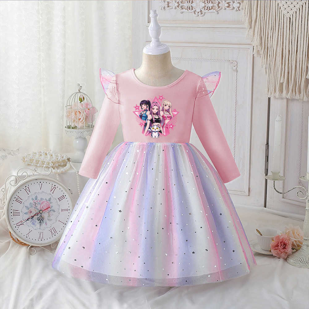 New 2026 Kids Clothes Spring Autumn Long-sleeved Princess Dress Baby Girls Cute Dress Children Birthday Party Dress Rainbow 2-8Y S261016K6LV