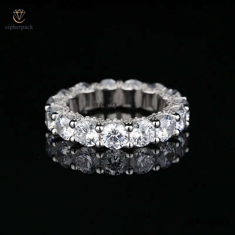 Rulalei Brand Top Sell Sparkling Wedding Rings Elegant Genuine 100% Sterling Sier Round Cut White Moissanite Dia Eternity Women Band Ring Gift