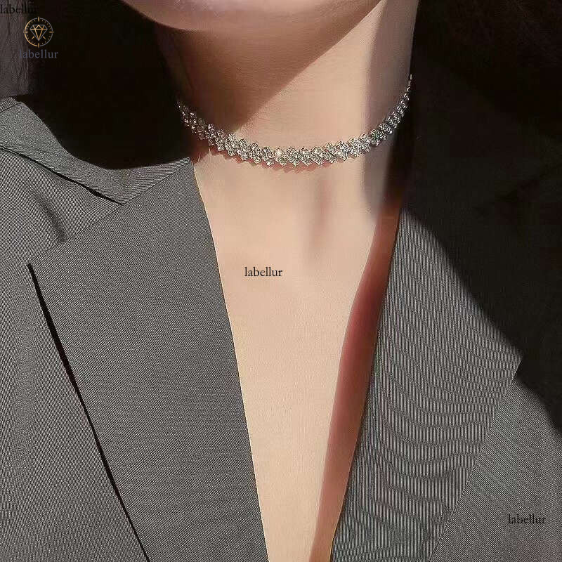 Sparkling Collarbone Chain Women's Neckband Light Luxury Niche Necklace High-end Neck Collar Diamond Choker Accessory b