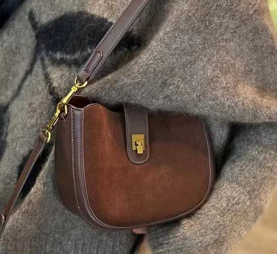 Totes Genuine Suede Cowhide Leather Women Shoulder Crossbody Half Moon Saddle Bag Ladies Underarm Bag Luxury Designer Bucket Purse Bag X261016
