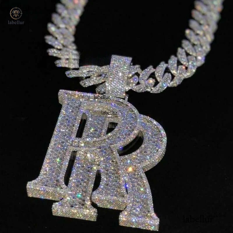 necklace moissanite chain Iced Out Jewelry Moissanite Letters Dias Necklace Hip Hop Sier Custom Pendant d