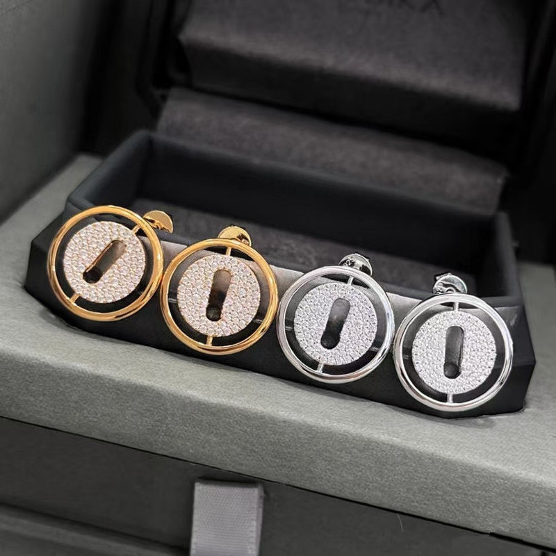 Women Hollow Circular Stud Earrings Rotatable Full CZ Crystal Geometric Gold Silver Shine Diamond Circle Designer Earings Earringm Ear Rings Jewelry