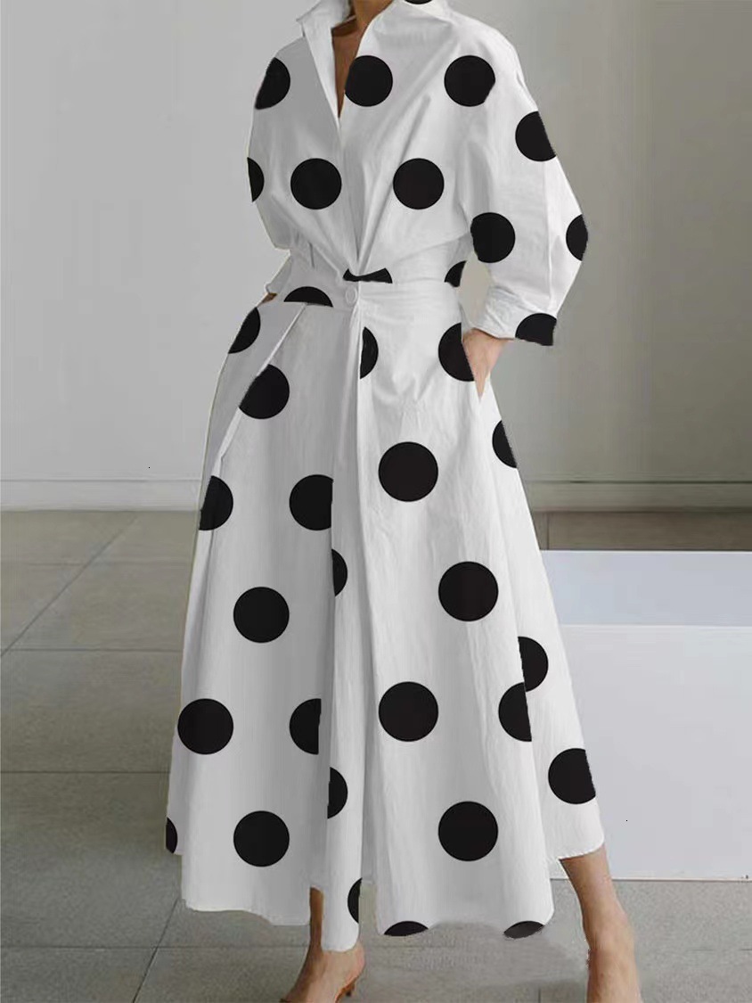 Plus Tailles S-5XL Femmes Sandro Robes 2026 Nouvelle Mode De Banlieue Col Polo À Manches Longues Robe D'anniversaire Avec Taille Élastique Swing