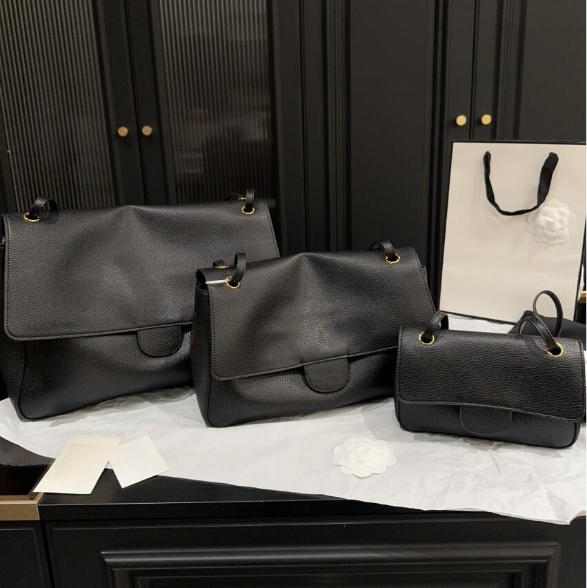 designer luxury bag women lychee grain genuine leather classic maxi flap shoulder handbag multi sizes underarm tote bag adjustable strap for daily w
